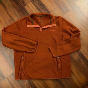 LL Bean Men's Orange Fleece Pullover Snap‎ Neck Long Sleeve Quarter Zip Pockets